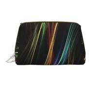 Colorful Lines Art Leather Hand Held Zipper Makeup Bag Cute Make Up Case Large Wide-Open Pouch Pen Case, bianco, Taglia unica