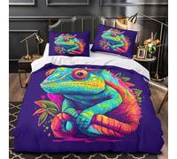 Colorful Lizard Copripiumino 3 Pezzi stampa di 3D microfibra traspirante con cerniera Vibrant Neon Set Di Copripiumino con federa per cuscini ultra morbido for adolescenti Super king（260x220cm）