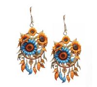 Colorful Long Dangle Earrings, Vintage Feather Earrings With Dream Catcher Design, Handmade Lightweight Dangle Accessory