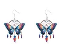 Colorful Long Dangle Earrings, Vintage Feather Earrings With Dream Catcher Design, Handmade Lightweight Dangle Accessory