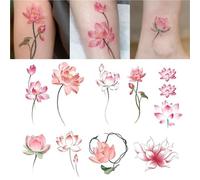 Colorful Lotus Lotus Aesthetic, Flowers Foot Bare Chest Tattoo Stickers, Waterproof Lasting Female Disposable Sticker, Fake Tattoos(Y871-10pcs)