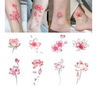Colorful Lotus Lotus Aesthetic, Flowers Foot Bare Chest Tattoo Stickers, Waterproof Lasting Female Disposable Sticker, Fake Tattoos(Y925-8pcs)