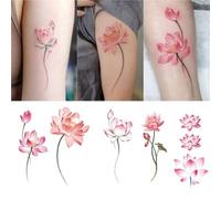 Colorful Lotus Lotus Aesthetic, Flowers Foot Bare Chest Tattoo Stickers, Waterproof Lasting Female Disposable Sticker, Fake Tattoos(Y872-6pcs)
