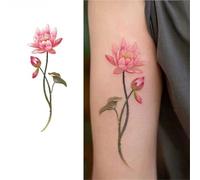 Colorful Lotus Lotus Aesthetic, Flowers Foot Bare Chest Tattoo Stickers, Waterproof Lasting Female Disposable Sticker, Fake Tattoos(D-2pcs)