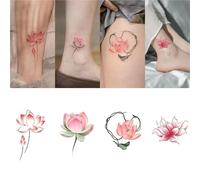 Colorful Lotus Lotus Aesthetic, Flowers Foot Bare Chest Tattoo Stickers, Waterproof Lasting Female Disposable Sticker, Fake Tattoos(Y772-4pcs)