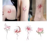 Colorful Lotus Lotus Aesthetic, Flowers Foot Bare Chest Tattoo Stickers, Waterproof Lasting Female Disposable Sticker, Fake Tattoos(Y873-4pcs)