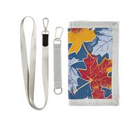 Colorful Maple Leaves Blue Red trifold portafogli per gli uomini per le donne unici robusti portafogli con clip di denaro con cordino cartera para hombre, Foglie d'acero colorate blu rosso, 1 size