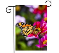 Colorful Monarch Butterfly On A Flower Pink Flowers Field Spring Summer Bandiera Da Giardino Resistente Alle Intemperie Flag Durevole Bandiera Per Giardino Casa Interno 30X45Cm