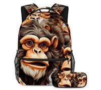 Colorful Monkey Keep Your Essentials in One Place, zaino con astuccio, il set di zaini per la scuola definitivo per studenti, Multicolore#07, B:29.4x20x40cm P:19x7.5x3.8cm, Zaini Daypack