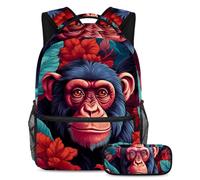 Colorful Monkey Keep Your Essentials in One Place, zaino con astuccio, il set di zaini per la scuola definitivo per studenti, Multicolore#02, B:29.4x20x40cm P:19x7.5x3.8cm, Zaini Daypack