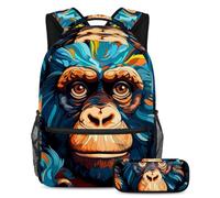 Colorful Monkey Stay Fashion and Ready with this Backpack and Pencil Case Duo, ideale per gli studenti, Multicolore#01, B:29.4x20x40cm P:19x7.5x3.8cm, Zaini Daypack