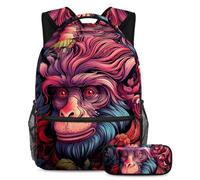 Colorful Monkey Stay Fashion and Ready with this Backpack and Pencil Case Duo, ideale per gli studenti, Multicolore#06, B：29.4x20x40cm P：19x7.5x3.8cm, Zaini Daypack