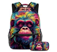 Colorful Monkey Stay Fashion and Ready with this Backpack and Pencil Case Duo, ideale per gli studenti, Multicolore#04, B:29.4x20x40cm P:19x7.5x3.8cm, Zaini Daypack