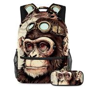 Colorful Monkey Stay Fashion and Ready with this Backpack and Pencil Case Duo, ideale per gli studenti, Multicolore#02, B:29.4x20x40cm P:19x7.5x3.8cm, Zaini Daypack