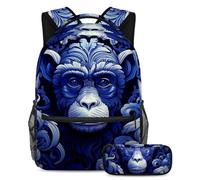 Colorful Monkey Stay Fashion and Ready with this Backpack and Pencil Case Duo, ideale per gli studenti, Multicolore#07, B:29.4x20x40cm P:19x7.5x3.8cm, Zaini Daypack