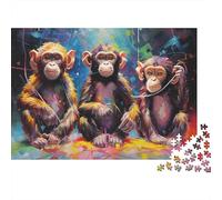 Colorful Monkey Trio 100% Recycled Cardboard Three Wise Monkeys 1000Pc Jigsaw for Adults Challenging & Brainteasing 38x26cm/1000pcs
