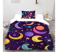 Colorful Moon stelle Set Di Biancheria Da Letto artee Copripiumino 2 Pezzi Comfort in Morbida Microfibra Per Bambini, Con Cerniera Single（135x200cm）