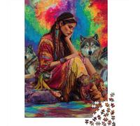 Colorful Native American Woman with Wolves Puzzle Impossibili 1000 Pezzi Decorazione Per La Casa. Giochi Rilassamento E Intelligence Per Adulti E Bambini Da 12 Anni 52x38cm/1000pcs