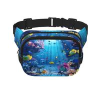 Colorful Ocean Theme Print Square Double Layer bag Waist Bag Trendy Pack Travel Bag con Bel Regolabile, nero, Taglia unica