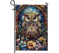 Colorful Owl Stained Glass Vibrant Bird Flower Bandiere Resistente Alle Intemperie Flag Durevole Bandiera Da Giardino Per Balcone Prato Festival 30X45Cm