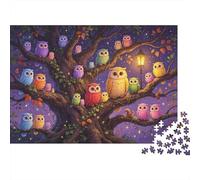 Colorful Owls Puzzle per Adultoi 1000 Pezzi Recyclable Night Forest Senior Puzzle Difficile e Impossibile Stimolante Allevia la Demenza Senile Activity 70x50cm/1000pcs