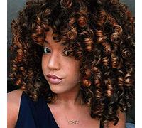 Colorful panda Kinky curly Nero misto Marrone parrucche afro ricci per le donne Parrucca riccia afro crespi capelli sintetici naturali di media lunghezza per parrucca costume o uso quotidiano