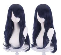 Colorful panda Parrucca cosplay ondulata lunga 28 pollici/70 cm per donne, capelli pieni con pony lunghi ricci parrucca sintetica per ragazze, anime cosplay Halloween costume party parrucca (blu scuro