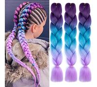 colorful panda Treccine Extension Capelli Sintetici fibra yaki per Treccine Africane 3 Ciocche Trecce Jumbo Braiding Hair Kanekalon colore Viola&Lago Blu&Viola chiaro
