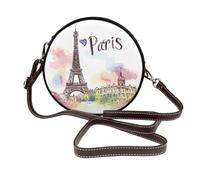 Colorful Paris - Borsa a tracolla da donna, rotonda, in pelle vegana, con Torre Eiffel, con tracolla regolabile
