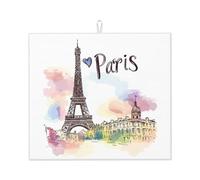 Colorful Paris - Tappetino scolapiatti assorbente, per bancone della cucina, Torre Eiffel, tappetino da caffè, scolapiatti con anello per appenderlo, 40,6 x 45,7 cm