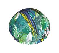 Colorful Parrots Tropic Cuffia da impermeabile, Cuffia elastica per capelli da bagno Protezione ambientale Cuffia da bagno per capelli, Doppio strato impermeabile Cappello da da bagno