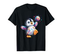 Colorful Pixel Penguin con Disco Party Ball Maglietta
