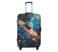 Colorful Planet Universe - Copertura elastica per valigie, 45-81 cm, Nero , M