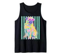 Colorful Pug con Cuore Occhiali da Sole costieri Estate Strisce Canotta
