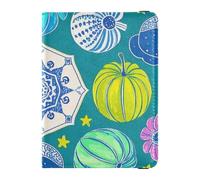 Colorful Pumpkin Poster Style Teal pelle decorativo passaporto libro titolare della carta vaccino copertura Combo passaporto titolare Combo con vaccino Card Slot Leggero, colorato, zucca, manifesto,