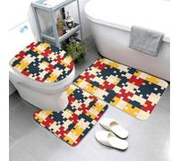 Colorful Puzzle Print Copriwater Set Da 3 Pezzi Antiscivolo Tappetino Da Bagno Antipolvere Zerbino Per La Casa Doccia Toeletta