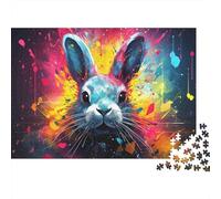 Colorful Rabbit Art Colourful Neon Rabbit Portrait 1000 Pcs Jigsaws for Adults The Impossible Challenge Fun Present 38x26cm/1000pcs