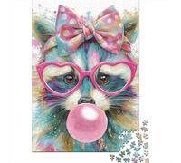 Colorful Raccoon with Bow Puzzle Impossibili 1000 Pezzi Decorazione Per La Casa. Rilassamento E Intelligence Per Adulti E Ragazzi Da 14 Anni 52x38cm/1000pcs