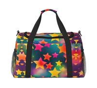 Colorful Rainbow Stars Print Weekender Pernottamento Carry On Bag Duffel Bag per Viaggio Donne Uomini Palestra Bagagli Borsa Carry on, Nero , Taglia unica
