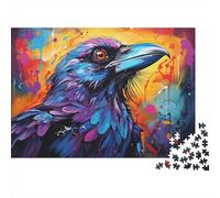 Colorful Raven Portrait Jigsaw Puzzles for Adults: Psychedelic Raven Close-up Educational Games for The Whole Family Women 38x26cm/1000pcs