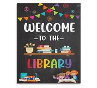 Colorful Reading Rules Poster Welcome to The Library Metal Tin Sign Wall Art for Classroom Library Wall Decor(Unframed,12x18inch(30x45cm))