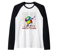 Colorful Retro Master Builder Dabbing Blocks Bricks Builder Maglia con Maniche Raglan