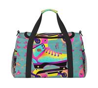 Colorful Roller Skates stampa Grande Tela Viaggio Duffel Bag Weekender Borse per le Donne Pernottamento Bag Carry On Tote Bag, nero, Taglia unica