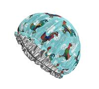 Colorful Rooster Snowflake Basketball Stack Gorro de ducha para mujeres y niñas, impermeable, lavable, reutilizable, forro de PEVA, banda elástica ajustable, gorro de baño para damas, salón de spa