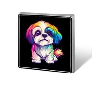 Colorful Shih Tzu Brooch Pins for Women Men Square Collar Lapel Pins Coat Jacket Accessories