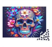 Colorful Skull Art 1000 Pezzi Cartone Riciclato Flower Sugar Skull Art Puzzle Per Amatori Resistente Graffi Attività Familiare Ecologico 38x26cm/1000pcs