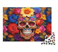Colorful Skull Art 1000 Pezzi Cartone Spesso Flower Cluster Sugar Skull Painting Puzzle Per Amatori Cartone Solido Attività Familiare Finitura Curata Relax 38x26cm/1000pcs