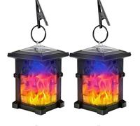 Colorful Solar Outdoor Lights with Flickering Flame for Camping Christmas Decoration Yard Driveway Sidewalk Pool 2 Pack
