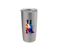 Colorful Splash Art Border Collie Border Collies Bicchiere termico in acciaio inox doppia parete