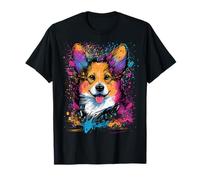 Colorful Splash Art Pembroke Welsh Corgi Ritratto Cucciolo Maglietta
